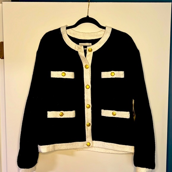 Anthropologie Jackets & Blazers - Anthropologie Black Jacket with White Trim and Gold Buttons